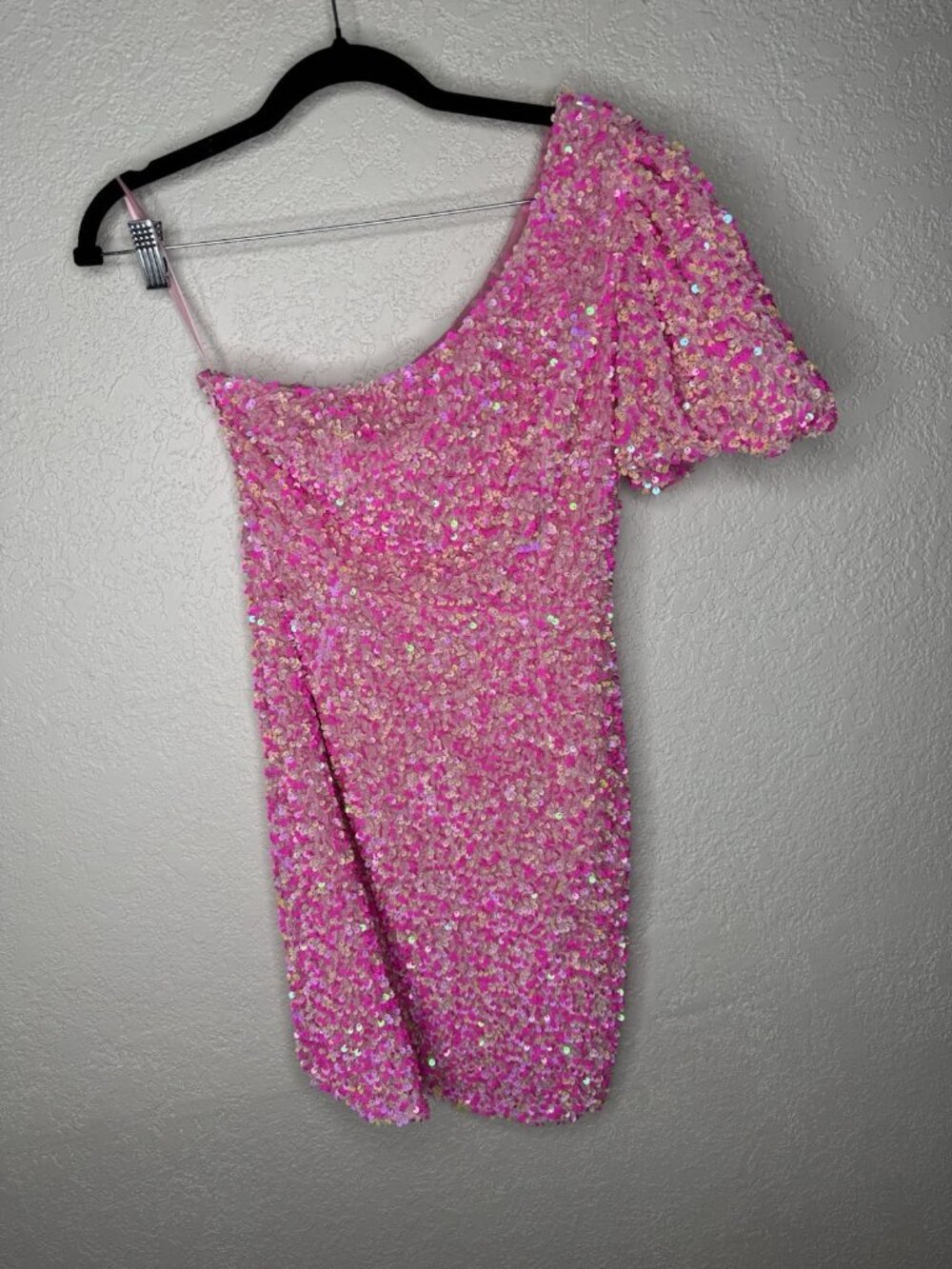 Petal & pup Pink One Shoulder Sequin Mini Dress Velvet Dance Formal Gala Small P - Picture 8 of 15